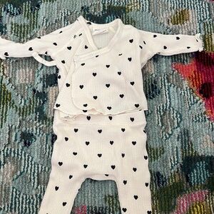 Heart Patterned Kids Matching Set - Cream and Black